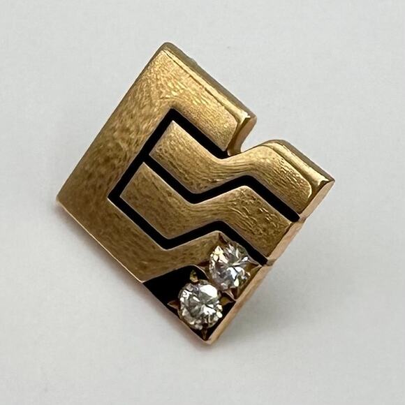 Solid 10kt yellow gold 2 real 0.14ct diamonds service pin tie tack 2.38 grams - Picture 1 of 10